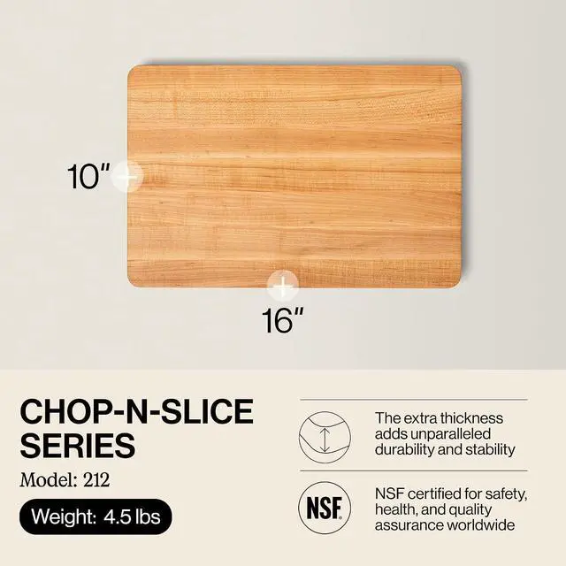 Alt view image 2 of 7 - John Boos Chop-N-Slice Series Rectangular Maple Cutting Board | 16 x 10 x 1, 4.5 lb Reversible Edge-Grain Butcher Block, Made in the USA
