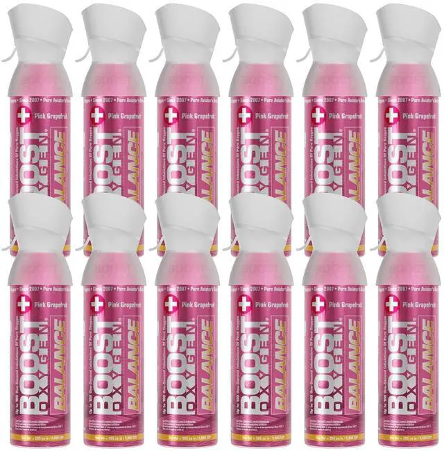 Main image of Boost Oxygen Medium Balance Pink Grapefruit 5L Canister, 12 Pack | Balanced Combination of Portability & O2 Capacity Pink Grapefruit Aroma For Elevating Mood & Refreshing the Senses