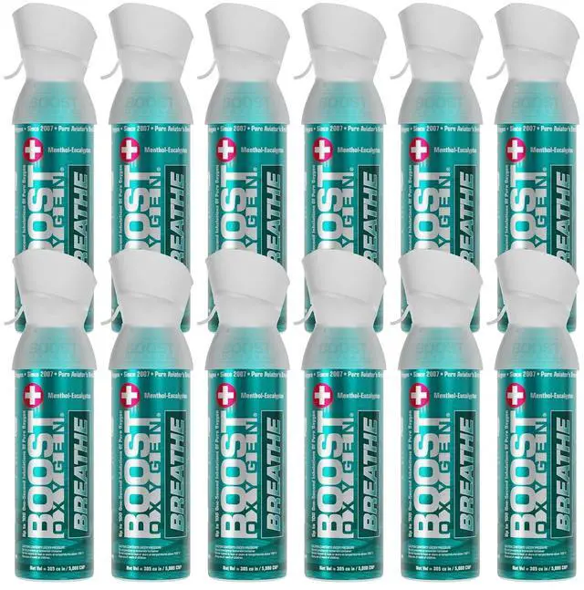 Main image of Boost Oxygen Medium Breathe Menthol-Eucalyptus 5L Canister, 12 Pack | Balanced Combination of Portability & O2 Capacity Menthol-Eucalyptus Aroma For Breathing Easier & Cooling Sensation