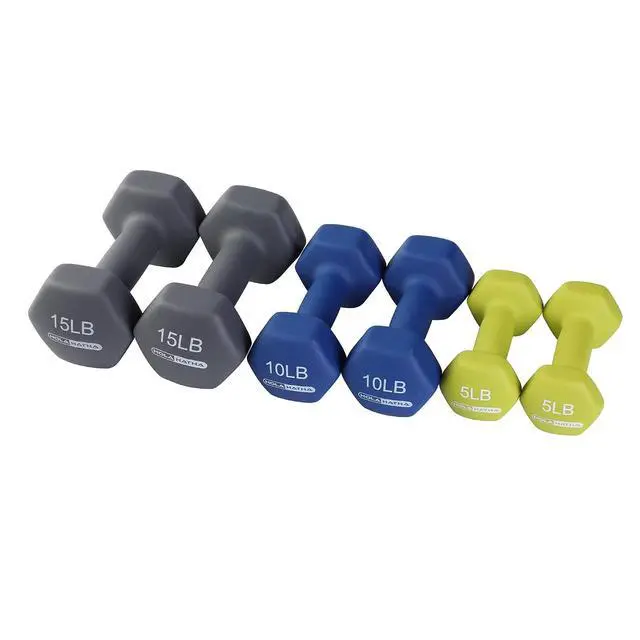 Alt view image 7 of 7 - HolaHatha 1, 2 and 3 lb Neoprene Dumbbell Strength Training Weight Set with Rack