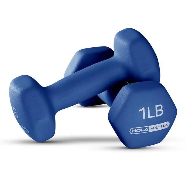 Alt view image 7 of 7 - HolaHatha 1, 2 and 3 lb Neoprene Dumbbell Strength Training Weight Set with Rack
