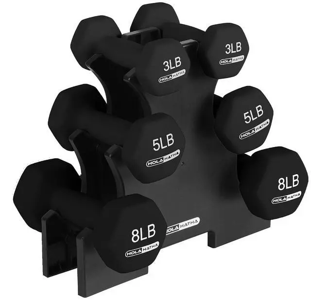Main image of HolaHatha 1, 2 and 3 lb Neoprene Dumbbell Strength Training Weight Set with Rack