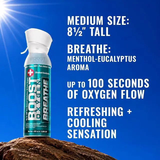 Alt view image 2 of 6 - Boost Oxygen Medium Breathe Menthol-Eucalyptus 5L Canister, 6 Pack | Balanced Combination of Portability & O2 Capacity Menthol-Eucalyptus Aroma For Breathing Easier & Cooling Sensation