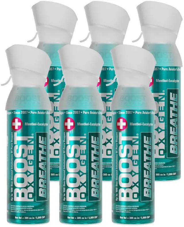 Main image of Boost Oxygen Medium Breathe Menthol-Eucalyptus 5L Canister, 6 Pack | Balanced Combination of Portability & O2 Capacity Menthol-Eucalyptus Aroma For Breathing Easier & Cooling Sensation