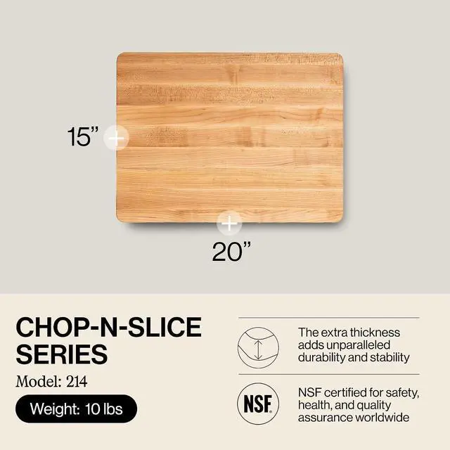 Alt view image 2 of 7 - John Boos Chop-N-Slice Series Rectangular Wooden Maple Cutting Board | 20x15 1.25 Thick, 10-lb Reversible Butcher Block with Eased Corners & Edge-Grain Made in the USA