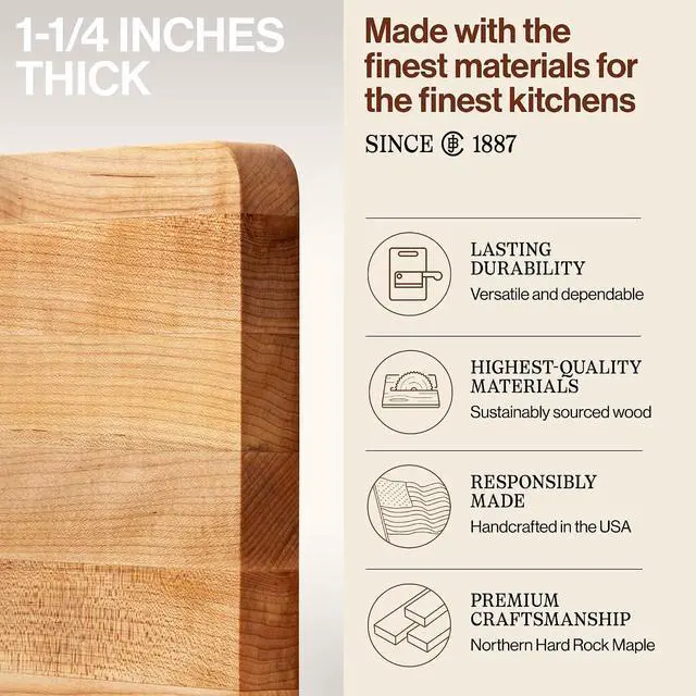 Alt view image 3 of 7 - John Boos Chop-N-Slice Series Rectangular Wooden Maple Cutting Board | 20x15 1.25 Thick, 10-lb Reversible Butcher Block with Eased Corners & Edge-Grain Made in the USA