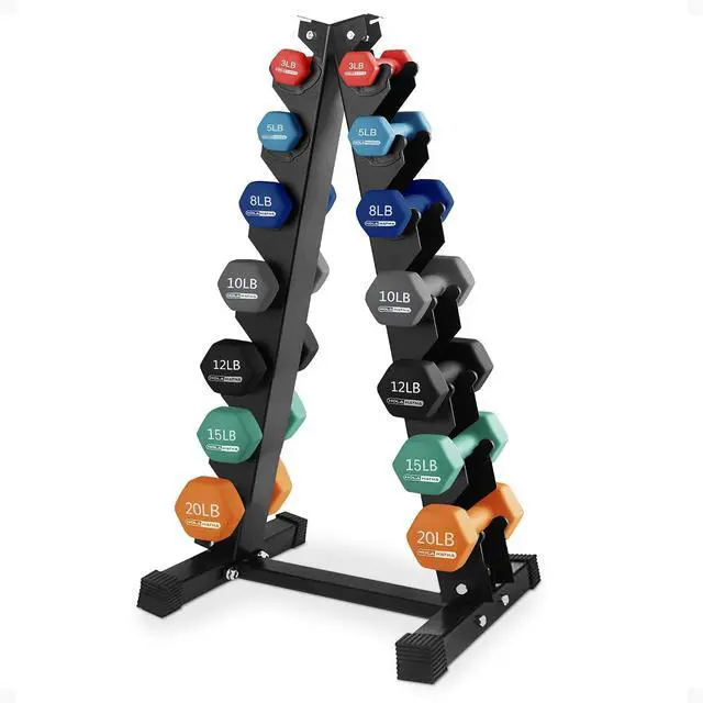 Main image of HolaHatha 1, 2 and 3 lb Neoprene Dumbbell Strength Training Weight Set with Rack