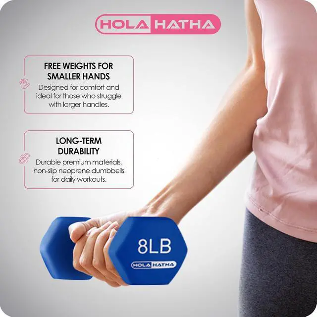Alt view image 3 of 7 - HolaHatha 1, 2 and 3 lb Neoprene Dumbbell Strength Training Weight Set with Rack
