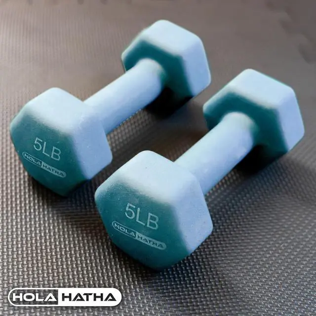 Alt view image 4 of 7 - HolaHatha 1, 2 and 3 lb Neoprene Dumbbell Strength Training Weight Set with Rack