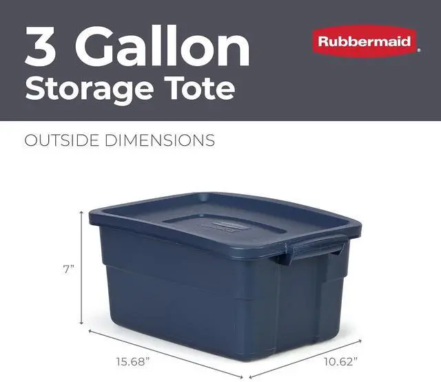 Alt view image 2 of 7 - Rubbermaid Roughneck Tote 3 Gal, 6 Pack, Made in USA, Dark Indigo Metallic, Rugged Plastic Stackable Storage Bins with Lids and Handles