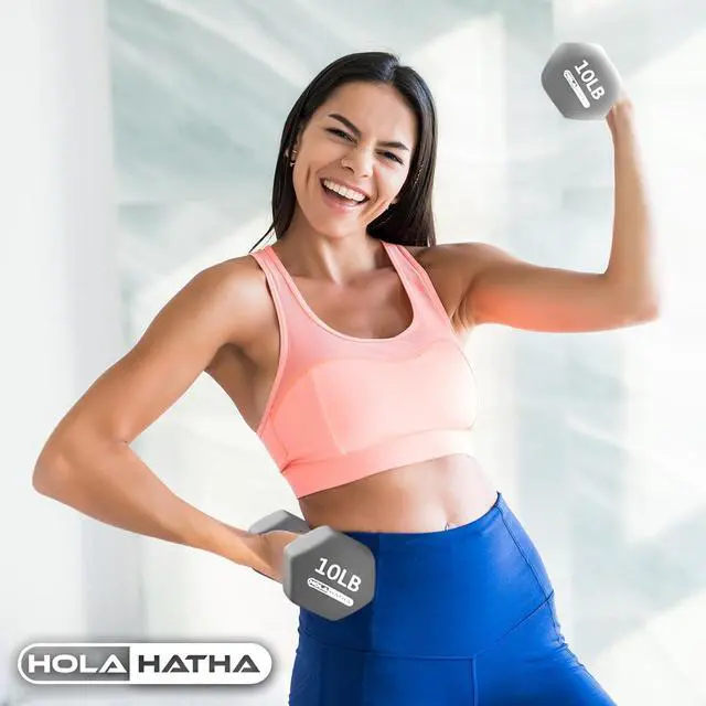 Alt view image 6 of 7 - HolaHatha 1, 2 and 3 lb Neoprene Dumbbell Strength Training Weight Set with Rack