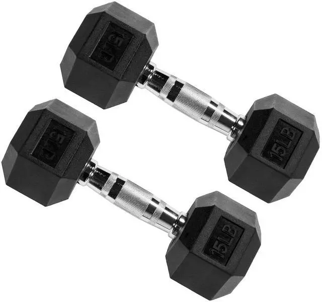 Main image of Signature Fitness Rubber Coated Hex Dumbbells Hand Weights for Exercises and Fitness Home Gym, 5-50 lbs, Pairs