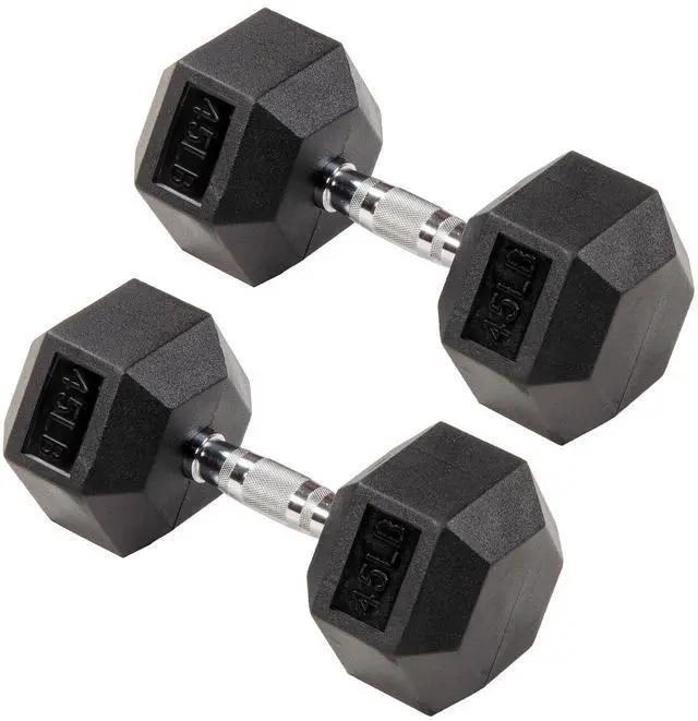 Main image of Signature Fitness Rubber Coated Hex Dumbbells Hand Weights for Exercises and Fitness Home Gym, 5-50 lbs, Pairs