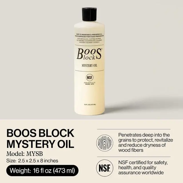 Alt view image 2 of 7 - John Boos All-Natural Mystery Oil, Revitalizing Wood Conditioner, 16 oz - Food-Grade Mineral Oil for Butcher Blocks, Cutting Boards, Countertops and Wooden Culinary Utensils