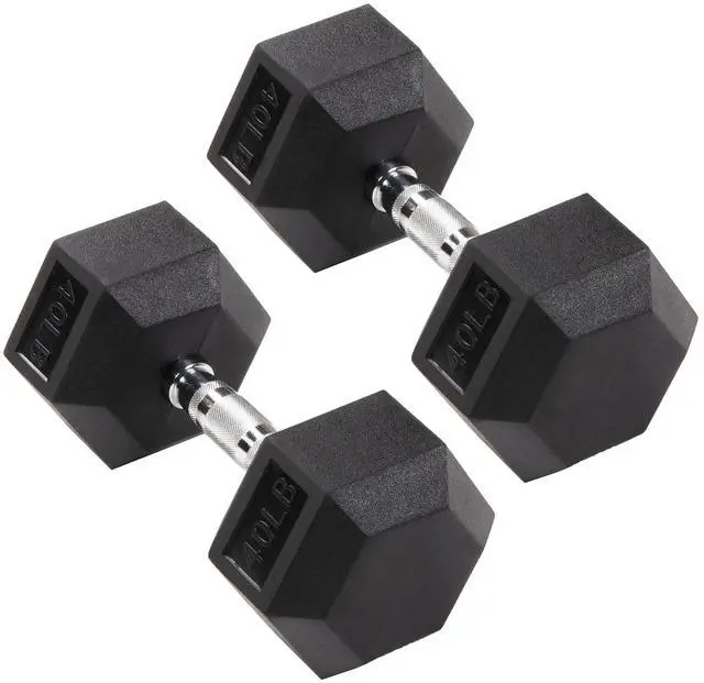 Main image of Signature Fitness Rubber Coated Hex Dumbbells Hand Weights for Exercises and Fitness Home Gym, 5-50 lbs, Pairs