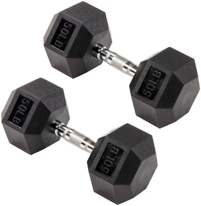 Main image of Signature Fitness Rubber Coated Hex Dumbbells Hand Weights for Exercises and Fitness Home Gym, 5-50 lbs, Pairs