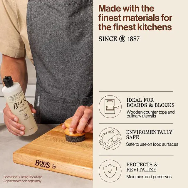 Alt view image 3 of 7 - John Boos All-Natural Mystery Oil, Revitalizing Wood Conditioner, 16 oz - Food-Grade Mineral Oil for Butcher Blocks, Cutting Boards, Countertops and Wooden Culinary Utensils