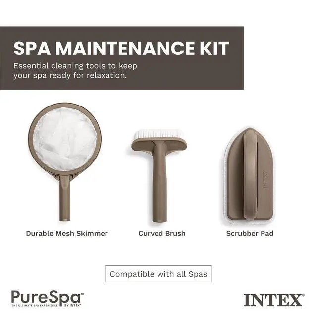 Alt view image 2 of 7 - Intex PureSpa Hot Tub and Spa Maintenance Accessory Kit with Curved Brush, Mesh Net Skimmer, and Scrubber for Inflatable PureSpa Home Hot Tubs