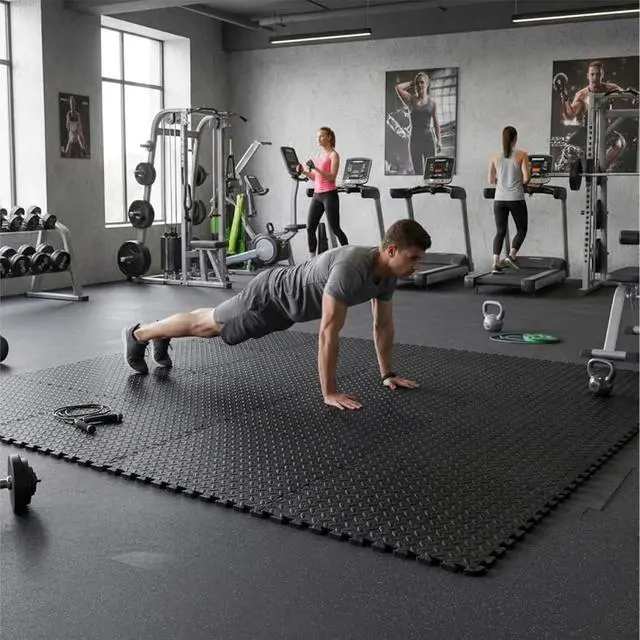 Alt view image 5 of 7 - BalanceFrom Puzzle Exercise Mat 3/4-inch Thick, EVA Interlocking Foam Floor | Tiles for Home Gym, Studio, or Playroom Flooring, Black, 24 in x 24 in x 3/4 in, 96 Sq Ft - 24 Tiles