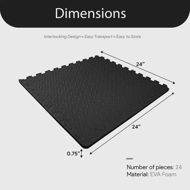 Alt view image 4 of 7 - BalanceFrom Puzzle Exercise Mat 3/4-inch Thick, EVA Interlocking Foam Floor | Tiles for Home Gym, Studio, or Playroom Flooring, Black, 24 in x 24 in x 3/4 in, 96 Sq Ft - 24 Tiles