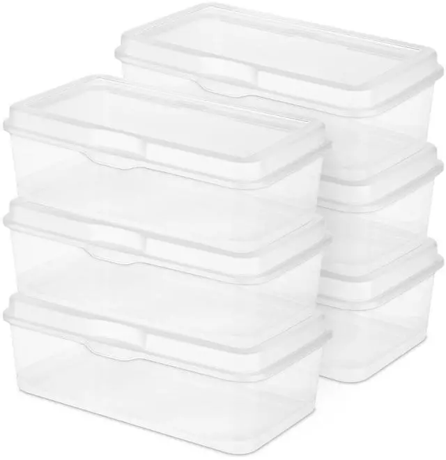 Main image of Sterilite 6-Pack Rectangular Large FlipTop, Clear Plastic Storage Box with Hinged Lid - Stackable Multipurpose Organizer for Art and Craft Supplies, Accessories, Photos & CDs, Home or Office Use