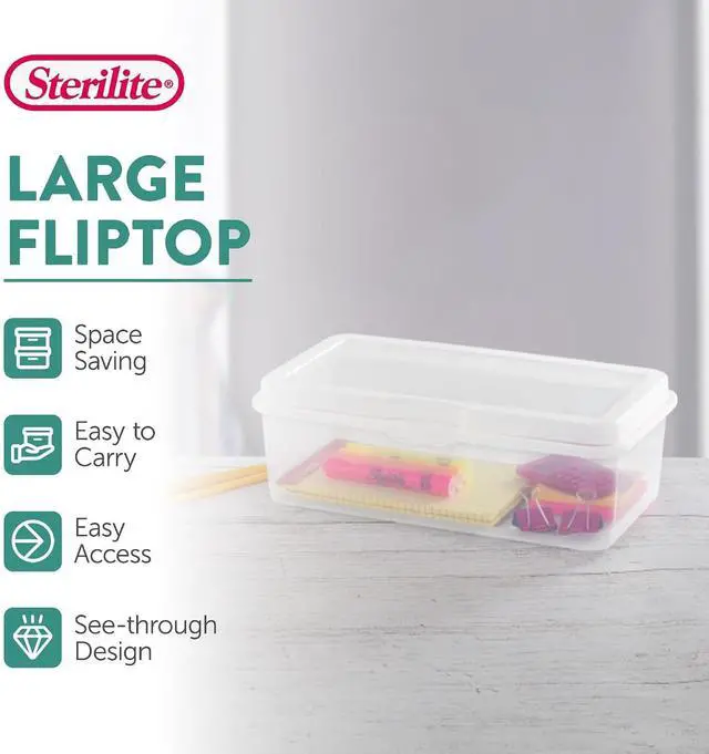 Alt view image 2 of 7 - Sterilite 6-Pack Rectangular Large FlipTop, Clear Plastic Storage Box with Hinged Lid - Stackable Multipurpose Organizer for Art and Craft Supplies, Accessories, Photos & CDs, Home or Office Use