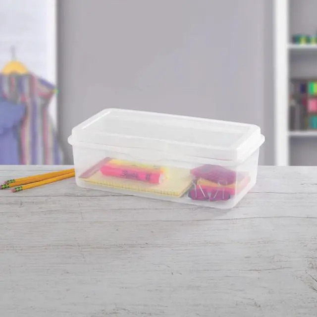Alt view image 5 of 7 - Sterilite 6-Pack Rectangular Large FlipTop, Clear Plastic Storage Box with Hinged Lid - Stackable Multipurpose Organizer for Art and Craft Supplies, Accessories, Photos & CDs, Home or Office Use