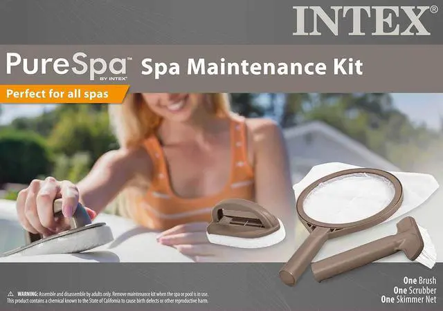 Alt view image 7 of 7 - Intex PureSpa Hot Tub and Spa Maintenance Accessory Kit with Curved Brush, Mesh Net Skimmer, and Scrubber for Inflatable PureSpa Home Hot Tubs