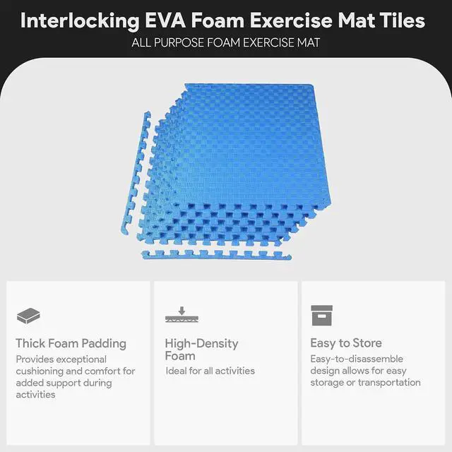 Alt view image 2 of 7 - BalanceFrom Puzzle Exercise Mat 1" Thick, EVA Interlocking Foam Floor | Tiles for Home Gym, Mat for Home Workout Equipment, Floor Padding for Kids, Blue, 24 in x 24 in x 1 in, 24 Sq Ft - 6 Tiles