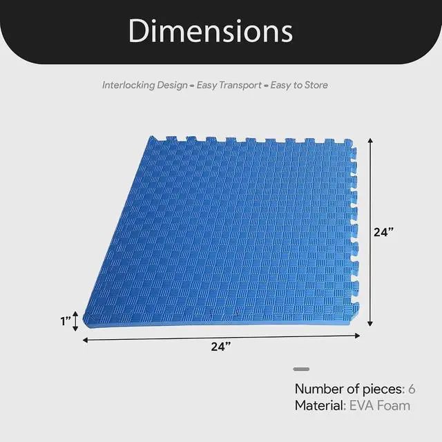 Alt view image 4 of 7 - BalanceFrom Puzzle Exercise Mat 1" Thick, EVA Interlocking Foam Floor | Tiles for Home Gym, Mat for Home Workout Equipment, Floor Padding for Kids, Blue, 24 in x 24 in x 1 in, 24 Sq Ft - 6 Tiles