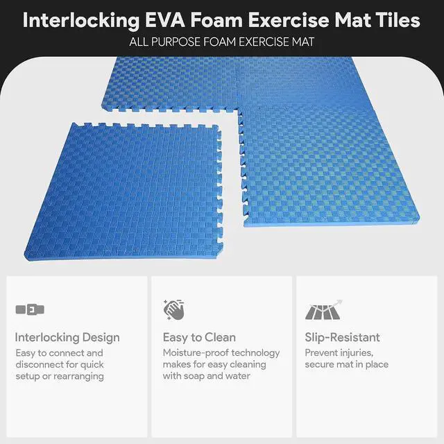 Alt view image 3 of 7 - BalanceFrom Puzzle Exercise Mat 1" Thick, EVA Interlocking Foam Floor | Tiles for Home Gym, Mat for Home Workout Equipment, Floor Padding for Kids, Blue, 24 in x 24 in x 1 in, 24 Sq Ft - 6 Tiles