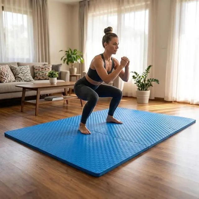 Alt view image 5 of 7 - BalanceFrom Puzzle Exercise Mat 1" Thick, EVA Interlocking Foam Floor | Tiles for Home Gym, Mat for Home Workout Equipment, Floor Padding for Kids, Blue, 24 in x 24 in x 1 in, 24 Sq Ft - 6 Tiles