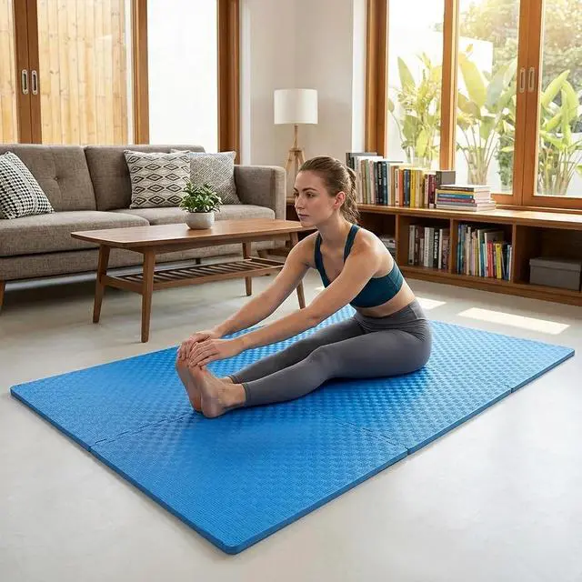 Alt view image 6 of 7 - BalanceFrom Puzzle Exercise Mat 1" Thick, EVA Interlocking Foam Floor | Tiles for Home Gym, Mat for Home Workout Equipment, Floor Padding for Kids, Blue, 24 in x 24 in x 1 in, 24 Sq Ft - 6 Tiles