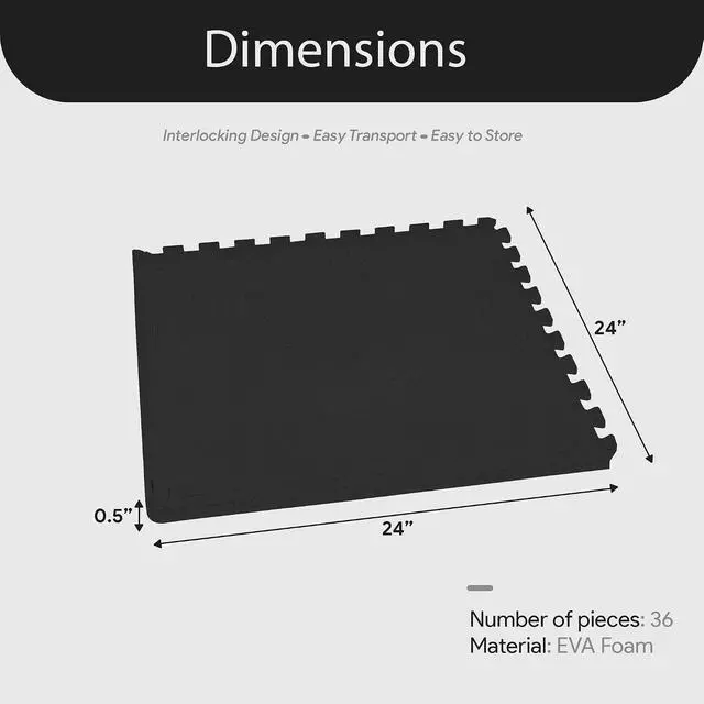 Alt view image 4 of 7 - BalanceFrom Puzzle Exercise Mat 1/2-inch Thick, EVA Interlocking Foam Floor | Tiles for Home Gym, Studio, or Playroom Flooring, Black, 24 in x 24 in x 1/2 in, 144 Sq Ft - 36 Tiles
