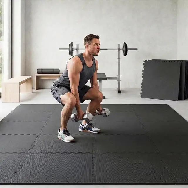 Alt view image 5 of 7 - BalanceFrom Puzzle Exercise Mat 1/2-inch Thick, EVA Interlocking Foam Floor | Tiles for Home Gym, Studio, or Playroom Flooring, Black, 24 in x 24 in x 1/2 in, 144 Sq Ft - 36 Tiles