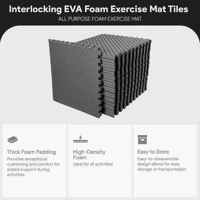 Alt view image 2 of 7 - BalanceFrom Puzzle Exercise Mat 1 Thick, EVA Interlocking Foam Floor Tiles | Home Gym, Mat for Home Workout Equipment, Floor Padding for Kids, Gray, 24 in x 24 in x 1 in, 72 Sq Ft - 18 Tiles