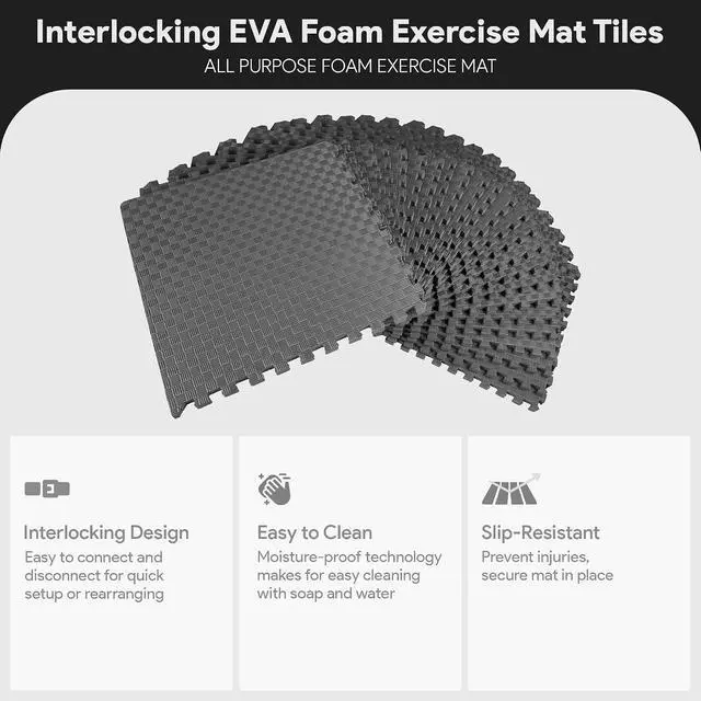Alt view image 3 of 7 - BalanceFrom Puzzle Exercise Mat 1 Thick, EVA Interlocking Foam Floor Tiles | Home Gym, Mat for Home Workout Equipment, Floor Padding for Kids, Gray, 24 in x 24 in x 1 in, 72 Sq Ft - 18 Tiles