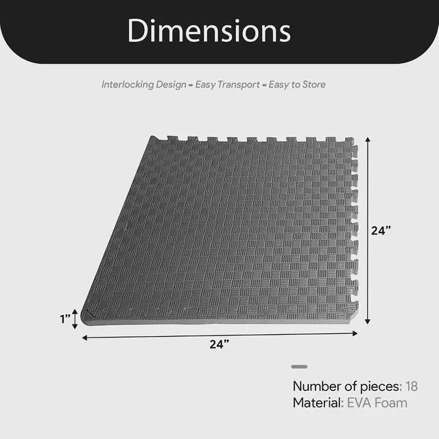 Alt view image 5 of 7 - BalanceFrom Puzzle Exercise Mat 1 Thick, EVA Interlocking Foam Floor Tiles | Home Gym, Mat for Home Workout Equipment, Floor Padding for Kids, Gray, 24 in x 24 in x 1 in, 72 Sq Ft - 18 Tiles