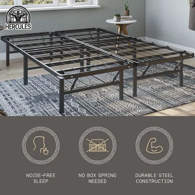 Alt view image 4 of 7 - Hercules Folding Metal Bed Frame, 14" Platform Mattress Foundation, No Box Spring Needed, Queen