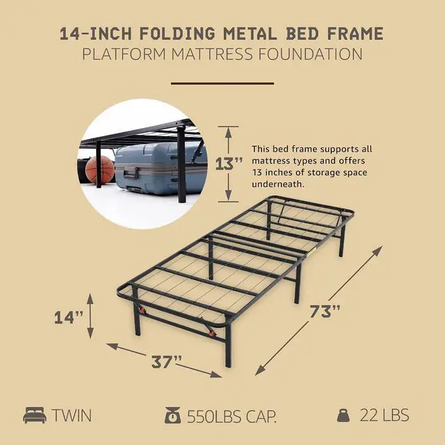 Alt view image 3 of 7 - Hercules Folding Metal Bed Frame, 14 Inch Platform Mattress Foundation, Twin
