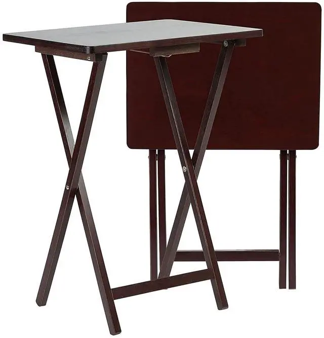 Main image of PJ Wood - Folding TV Tray Set of 2 - Espresso Wood Tables | Solid Rubberwood, 25 lb Capacity, 19.09 x 14.57 in Top, 25.98 in Height, 3 in Thick When Closed, Pre Assembled, Indoor Use