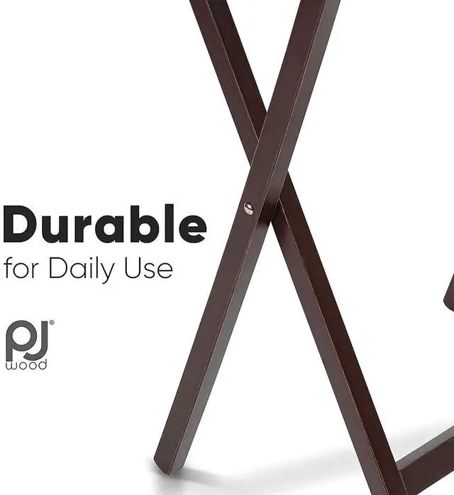 Alt view image 6 of 7 - PJ Wood - Folding TV Tray Set of 2 - Espresso Wood Tables | Solid Rubberwood, 25 lb Capacity, 19.09 x 14.57 in Top, 25.98 in Height, 3 in Thick When Closed, Pre Assembled, Indoor Use