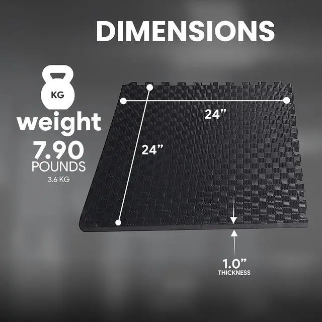 Alt view image 4 of 6 - BalanceFrom Puzzle Exercise Mat 1" Thick, EVA Interlocking Foam Floor | Tiles for Home Gym, Mat for Home Workout Equipment, Floor Padding for Kids, Black, 24 in x 24 in x 1 in, 24 Sq Ft - 6 Tiles