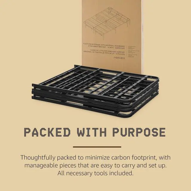 Alt view image 5 of 7 - Hercules Folding Metal Bed Frame, 14" Platform Mattress Foundation, No Box Spring Needed, Queen