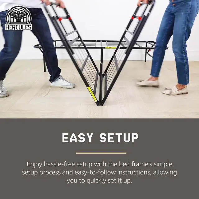 Alt view image 6 of 7 - Hercules Folding Metal Bed Frame, 14" Platform Mattress Foundation, No Box Spring Needed, Queen