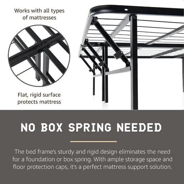 Alt view image 7 of 7 - Hercules Folding Metal Bed Frame, 14" Platform Mattress Foundation, No Box Spring Needed, Queen