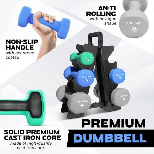 Alt view image 3 of 7 - Yes4All Neoprene Coated Dumbbell Hand Weight Sets of 2 - Multiple Weight Options with 15 Colors, Anti-roll, Anti-Slip, Hexagon Shape