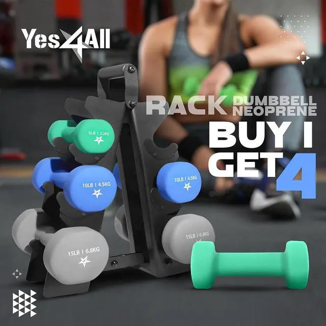 Alt view image 4 of 7 - Yes4All Neoprene Coated Dumbbell Hand Weight Sets of 2 - Multiple Weight Options with 15 Colors, Anti-roll, Anti-Slip, Hexagon Shape