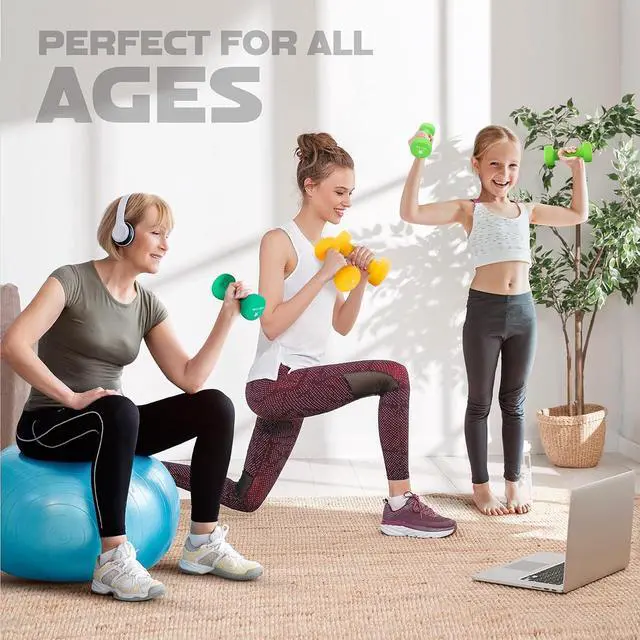 Alt view image 5 of 7 - Yes4All Neoprene Coated Dumbbell Hand Weight Sets of 2 - Multiple Weight Options with 15 Colors, Anti-roll, Anti-Slip, Hexagon Shape