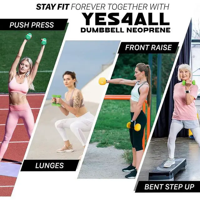 Alt view image 6 of 7 - Yes4All Neoprene Coated Dumbbell Hand Weight Sets of 2 - Multiple Weight Options with 15 Colors, Anti-roll, Anti-Slip, Hexagon Shape